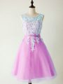 Lilac Quinceanera Dama Dress Prom and Party and Wedding Party with Lace Scoop Sleeveless Lace Up