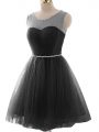Clearance Sleeveless Mini Length Beading and Ruching Lace Up Junior Homecoming Dress with Black