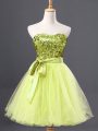 Suitable Yellow Green Tulle Zipper Prom Gown Sleeveless Mini Length Sequins