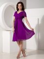 Hot Sale Eggplant Purple Mother Of The Bride Dress Prom and Party with Ruching V-neck Short Sleeves Zipper