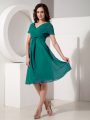 Dazzling Short Sleeves Knee Length Ruching Zipper Mother Of The Bride Dress with Turquoise