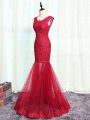 Enchanting Red Tulle Zipper Scoop Sleeveless Floor Length Mother Of The Bride Dress Lace and Appliques