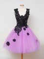 Lilac Sleeveless Appliques Knee Length Bridesmaids Dress