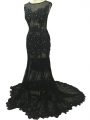 Black Sleeveless Brush Train Beading and Lace and Appliques Mother Of The Bride Dress