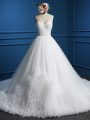 Most Popular Tulle Sleeveless Wedding Dress Court Train and Beading