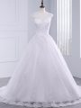 Unique White Sleeveless Lace Clasp Handle Wedding Gown