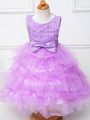 Lilac Little Girls Pageant Dress Wedding Party with Ruffled Layers and Bowknot Scoop Sleeveless Zipper