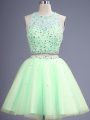 Elegant Sleeveless Tulle Knee Length Lace Up Wedding Party Dress in Yellow Green with Beading