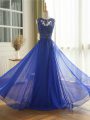 Royal Blue Sleeveless Floor Length Appliques Zipper Prom Dresses