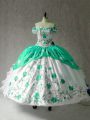 Embroidery and Ruffles Quince Ball Gowns Multi-color Lace Up Cap Sleeves Floor Length