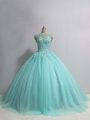 Floor Length Ball Gowns Sleeveless Aqua Blue 15th Birthday Dress Lace Up