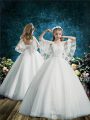 Floor Length White Flower Girl Dress Tulle Half Sleeves Lace