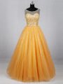 Tulle Sleeveless Floor Length Homecoming Dress and Beading and Sequins