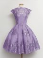 Fabulous Cap Sleeves Knee Length Lace Lace Up Damas Dress with Lavender