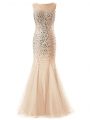 Champagne Mermaid Beading Prom Dress Zipper Tulle Sleeveless Floor Length