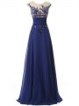 Blue Sleeveless Chiffon Zipper Evening Dress for Prom and Military Ball and Sweet 16