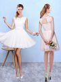 Graceful White A-line Lace and Appliques Vestidos de Damas Lace Up Chiffon Sleeveless Knee Length