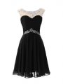 Chic Black Cap Sleeves Knee Length Beading Zipper Prom Evening Gown
