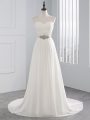 Noble White Sleeveless Chiffon Brush Train Lace Up Wedding Gowns for Beach and Wedding Party