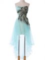 Top Selling High Low Empire Sleeveless Aqua Blue Evening Dress Lace Up