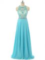 On Sale Sleeveless Floor Length Beading Zipper Party Dress for Girls with Aqua Blue