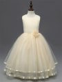 Champagne Ball Gowns Tulle Scoop Sleeveless Hand Made Flower Floor Length Zipper Pageant Gowns For Girls