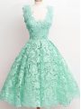 Apple Green Sleeveless Lace Knee Length Quinceanera Court Dresses