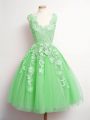 Fancy Lace Bridesmaids Dress Green Lace Up Sleeveless Knee Length