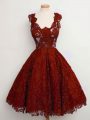 Free and Easy Rust Red Lace Lace Up Dama Dress Sleeveless Knee Length Lace