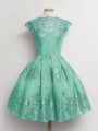 Pretty Knee Length Turquoise Quinceanera Court Dresses Tulle Cap Sleeves Lace