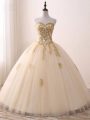 Free and Easy Champagne Tulle Lace Up Sweetheart Sleeveless Floor Length Sweet 16 Dress Beading and Lace and Appliques