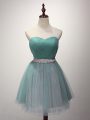 Super Green Sweetheart Neckline Beading and Ruching Court Dresses for Sweet 16 Sleeveless Lace Up