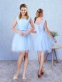 New Arrival Ruching Wedding Party Dress Aqua Blue Lace Up Sleeveless Knee Length