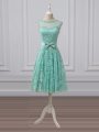 High Class Scoop Sleeveless Lace Up Bridesmaid Dress Apple Green Lace