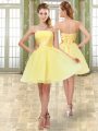 High Class Mini Length Yellow Prom Dresses Organza Sleeveless Beading and Ruching