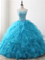 New Arrival Baby Blue Ball Gowns Sweetheart Sleeveless Organza Floor Length Lace Up Beading and Ruffles 15th Birthday Dress