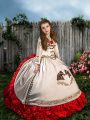 Cheap Brush Train Ball Gowns Little Girls Pageant Dress White And Red Straps Organza and Taffeta Sleeveless Lace Up