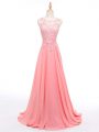 Affordable Watermelon Red Sleeveless Brush Train Beading and Lace Evening Outfits