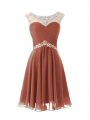 Super Knee Length Brown Prom Gown Chiffon Cap Sleeves Beading