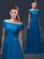 Hot Sale Floor Length Lace Up Mother Of The Bride Dress Royal Blue for Prom and Party with Appliques