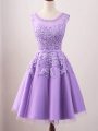 Sweet Lavender A-line Tulle Scoop Sleeveless Lace Knee Length Lace Up Bridesmaid Gown