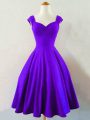 Traditional Purple Lace Up Wedding Party Dress Ruching Sleeveless Knee Length