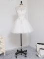 A-line Ball Gown Prom Dress White Scoop Tulle Sleeveless Mini Length Zipper