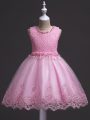 Low Price Rose Pink Zipper Scoop Lace Little Girls Pageant Gowns Tulle Sleeveless