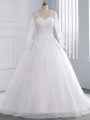 High Class Sleeveless Appliques Lace Up Wedding Dress with White Court Train