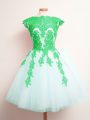 White A-line Appliques Bridesmaid Dresses Lace Up Tulle Sleeveless Mini Length