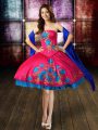 Sexy Hot Pink Military Ball Dresses For Women Prom and Party and Military Ball with Beading and Embroidery Strapless Sleeveless Lace Up