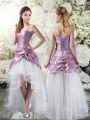 Spaghetti Straps Sleeveless Lace Up Bridal Gown White And Purple Tulle