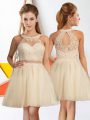 Champagne Sleeveless Lace Knee Length Bridesmaid Gown