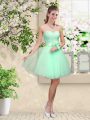 Apple Green Sleeveless Knee Length Lace and Belt Lace Up Wedding Guest Dresses